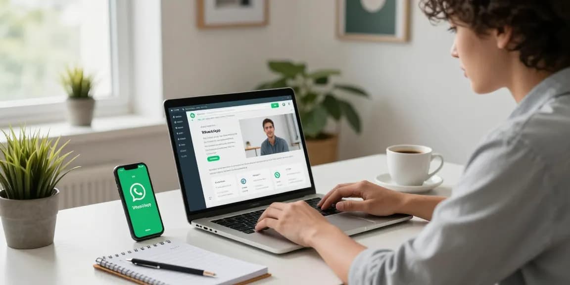 Using WhatsApp電腦版 interface on a laptop in a modern home office environment for efficient communication.