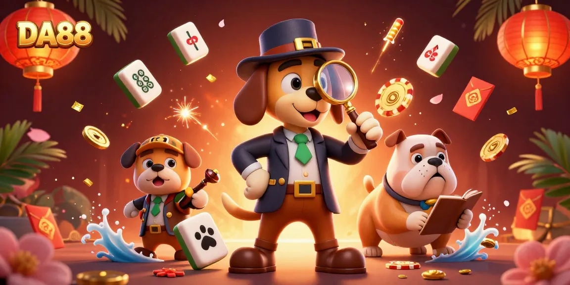 Engage with DA88's lively 3D casino scene as a detective uncovers a poker chip clue.
