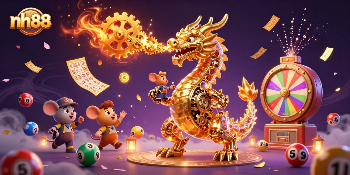 Experience the excitement at nh88 with lively lottery games and vibrant casino elements in a captivating 3D scene.
