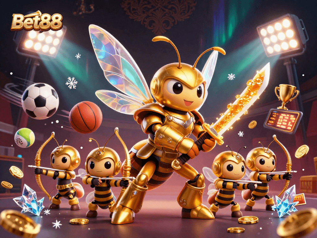 Engage with Bet88 in this ultra-detailed 3D illustration showcasing dynamic sports betting action and adventure.