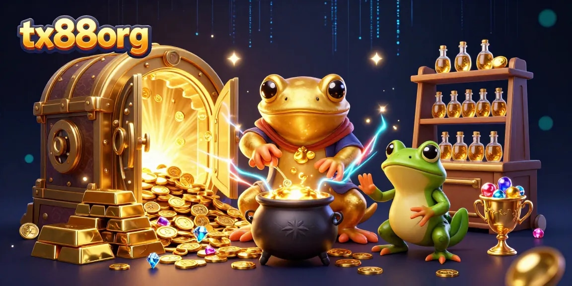 Engage in gameplay at tx88org, where a giant salamander alchemist transforms metals into gold coins amidst a bubbling gold cauldron.