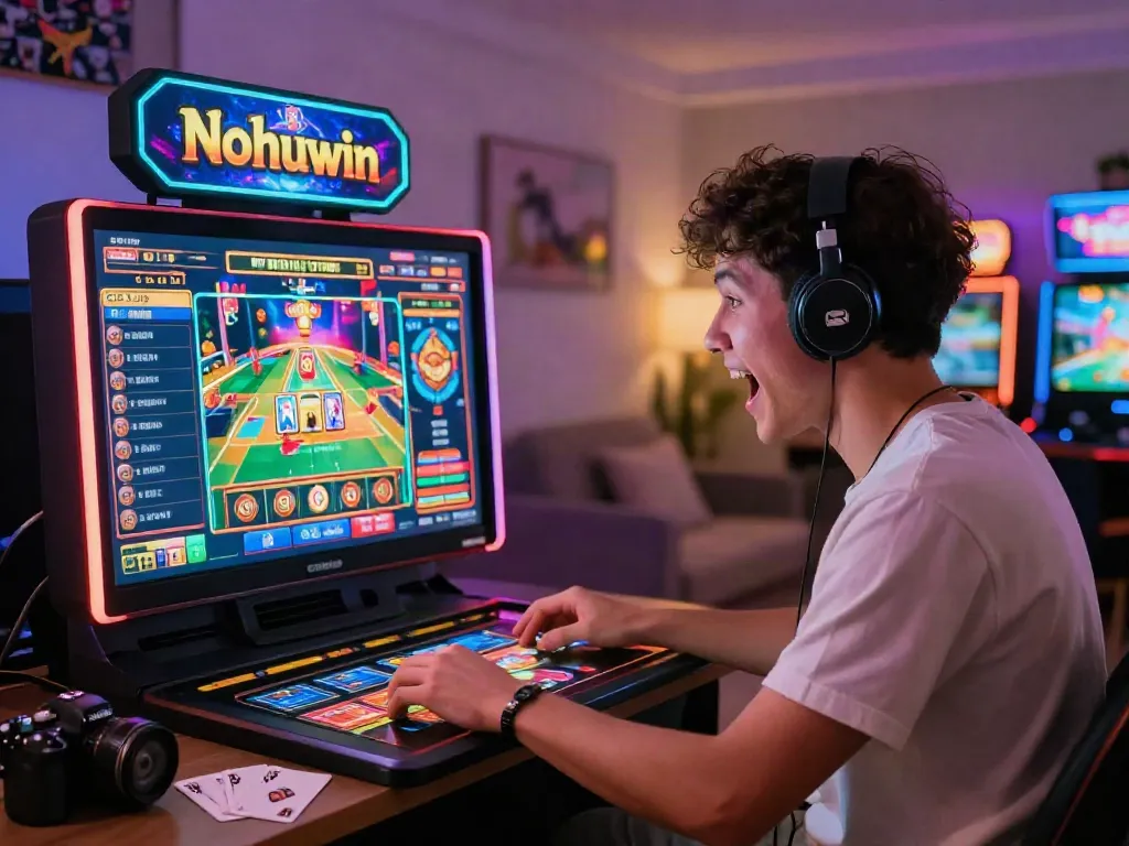 Nohuwin online gaming experience with a player engaged in a vibrant casino interface.