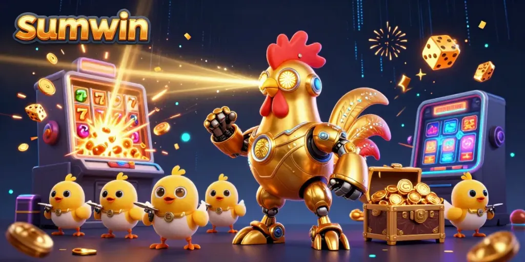 Experience the thrilling sumwin jackpot explosion with vibrant casino elements and 3D characters.