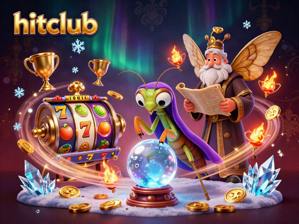 Players engaging with hitclub slot games and animated prizes in a magical casino setting.
