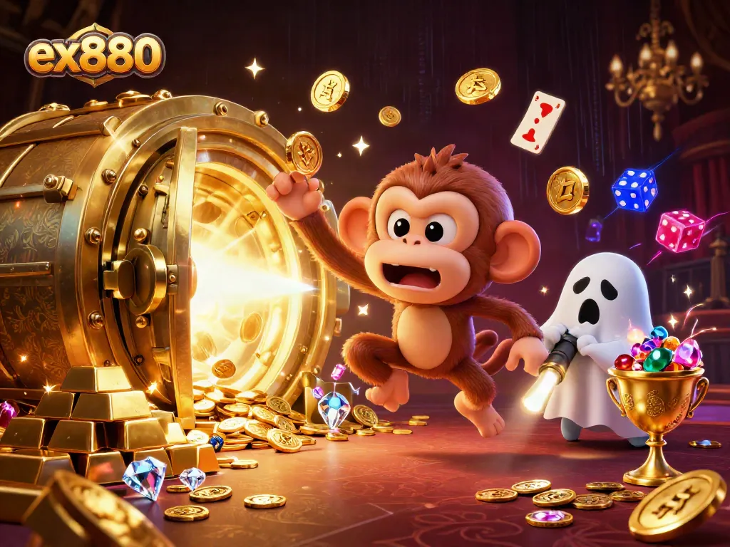 Engage with ex880's vibrant gambling universe featuring a mischievous ghost and vibrant treasures.
