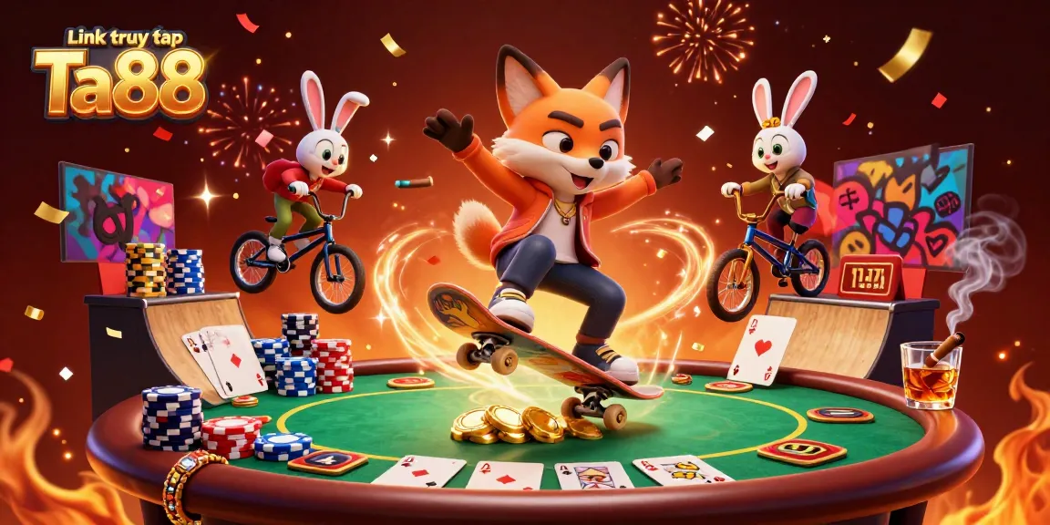 Engage in thrilling adventures at Link truy cập Ta88 while a fox and rabbit play poker and ride BMX.