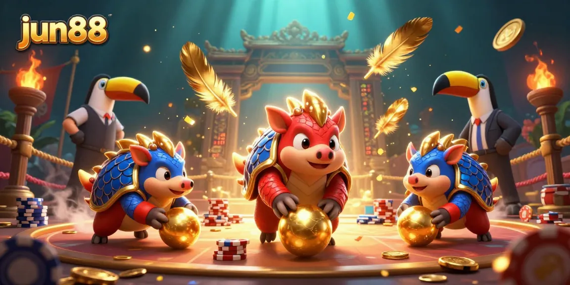 Experience thrilling gambling with jun88 featuring rival pangolins in a vibrant casino scene.