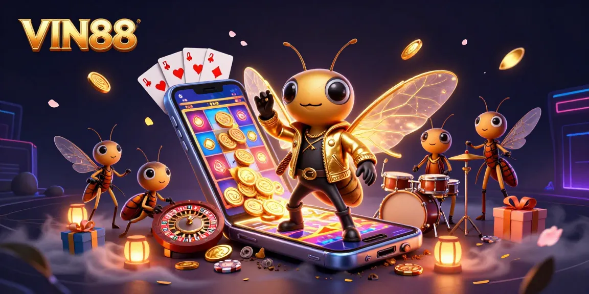 Play immersive slot games with VIN88, featuring a vibrant 3D rock star theme and dynamic casino elements.