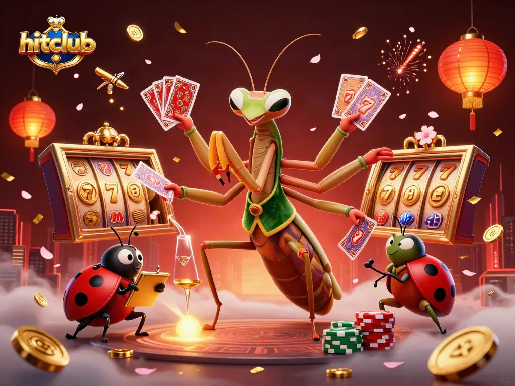 hitclub offers dynamic gameplay with a colorful 3D casino scene featuring vibrant characters and slot game elements.