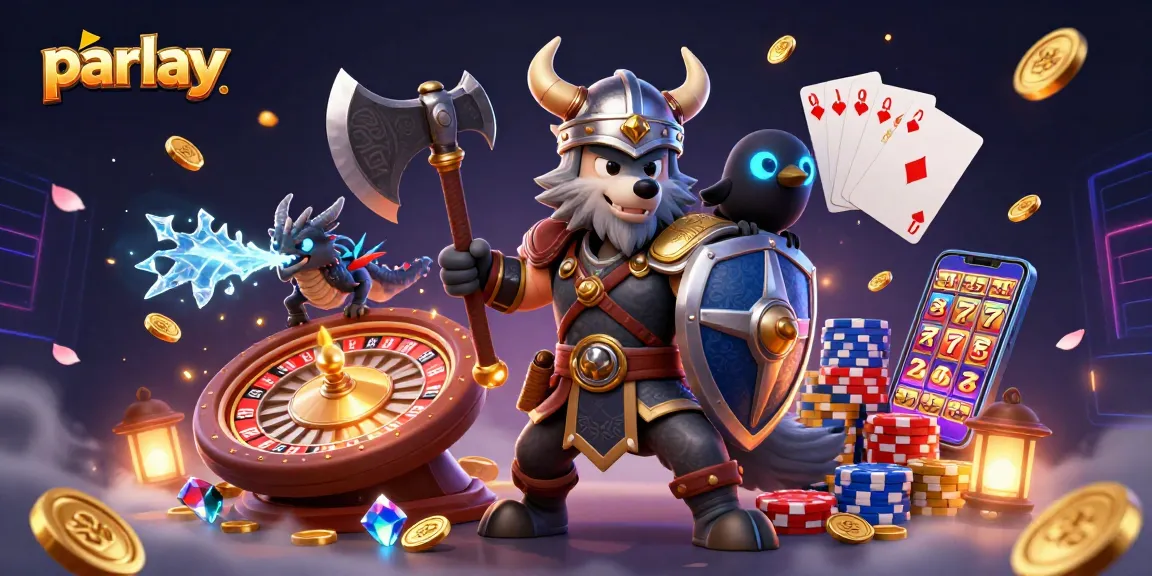 Place your winning parlay bets with a dynamic scene of a Viking wolf warrior and treasures at a casino.