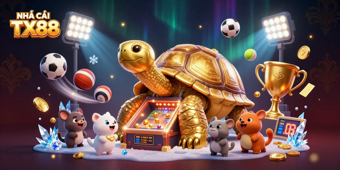 NHÀ CÁI TX88 brings excitement with a colossal tortoise pinball machine and sports betting elements.