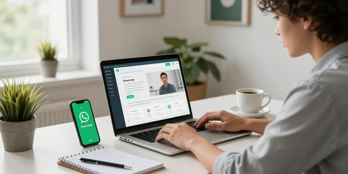 Using WhatsApp電腦版 interface on a laptop in a modern home office environment for efficient communication.
