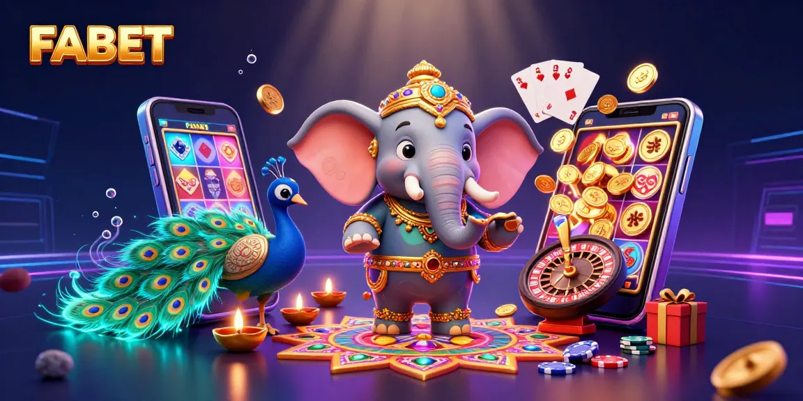 Win big at FABET with vibrant casino elements, featuring lively characters and colorful gaming action.