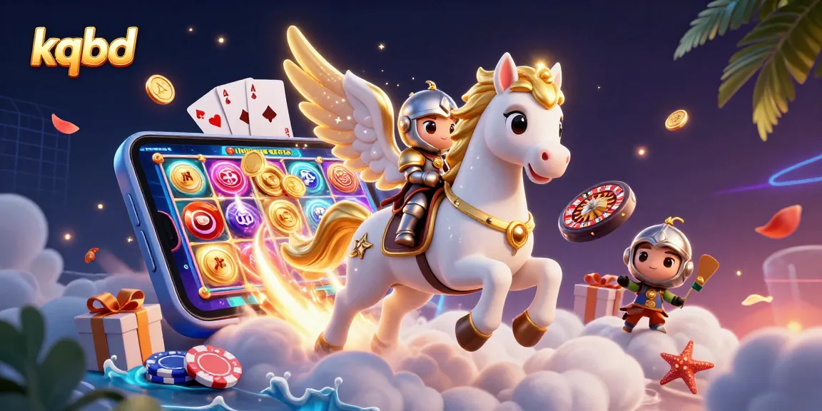 Experience thrilling kqbd gameplay with our vibrant 3D casino illustration showcasing a celestial horse, knight, and gambling symbols.