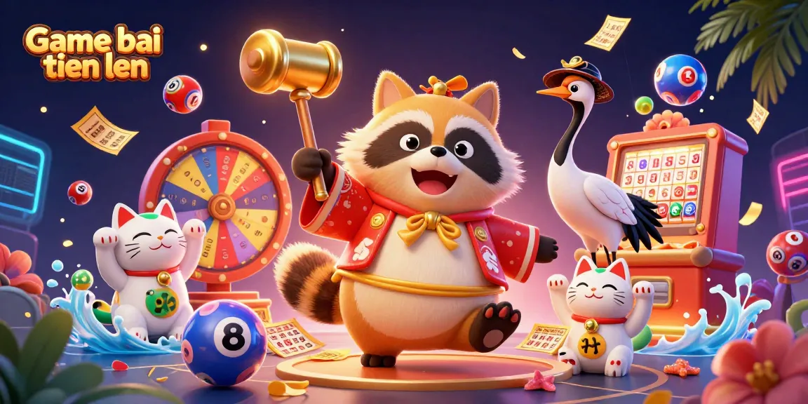 Join the fun with Game bai tien len as you play vibrant lottery-themed games featuring cheerful tanuki and lucky symbols.