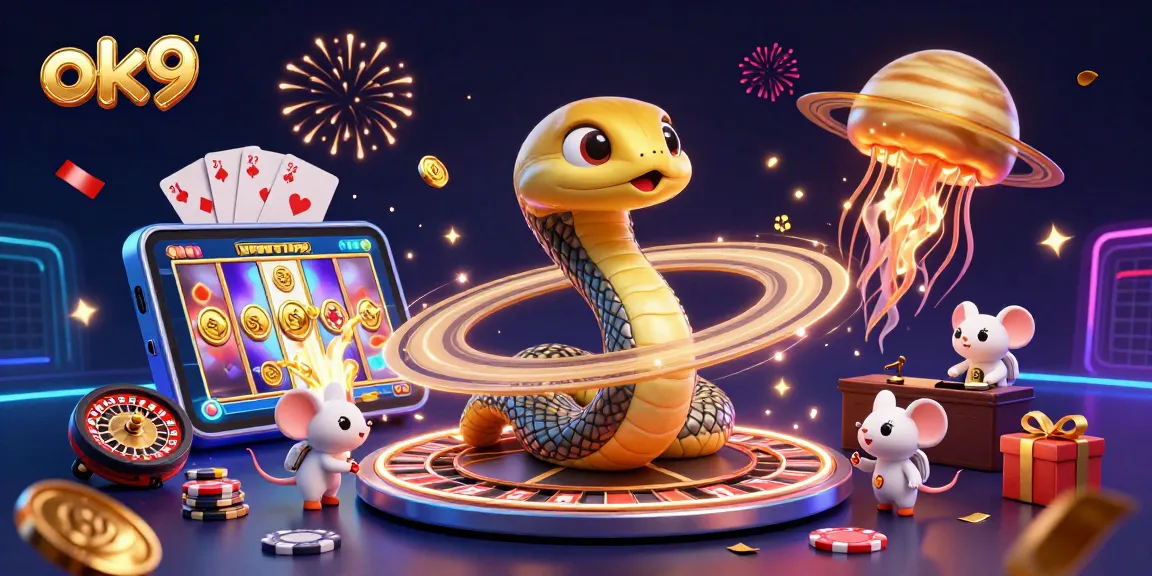 Engage in thrilling gaming at ok9 with animated characters enjoying high-stakes cosmic action.