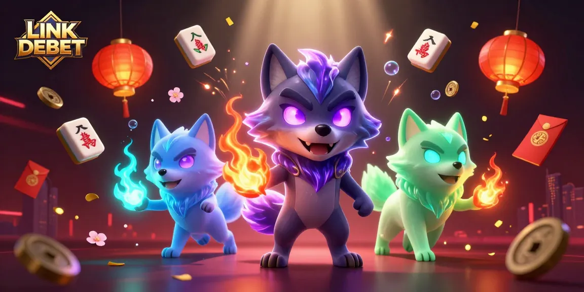 Engage with LINK DEBET in an immersive 3D casino adventure featuring mystical wolf leaders and vibrant game elements.