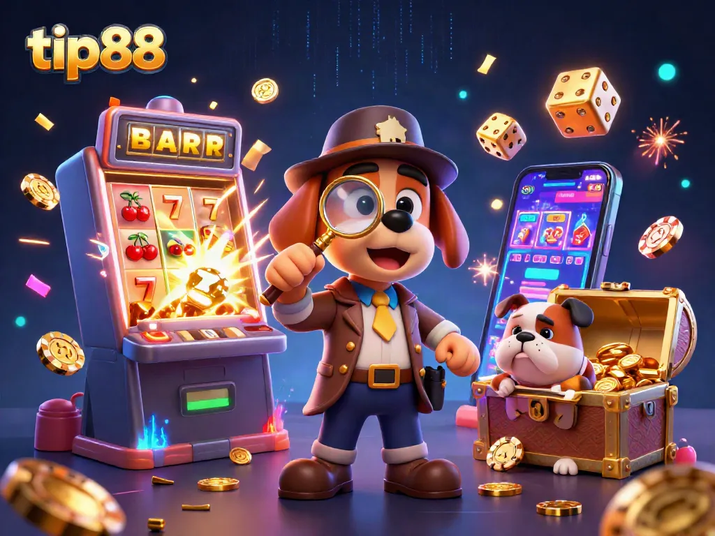 Experience the thrill of tip88 with a detective and his bulldog uncovering gaming treasures.