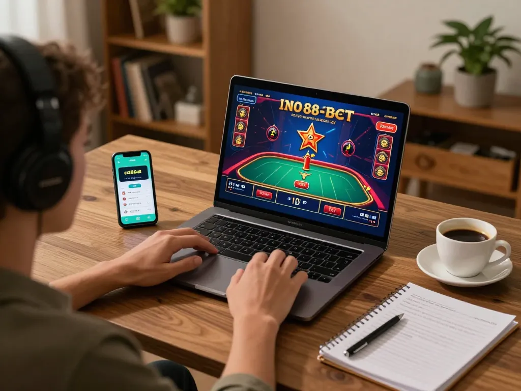 Player enjoying cm88-bet live dealer game setup with coffee and strategy notes