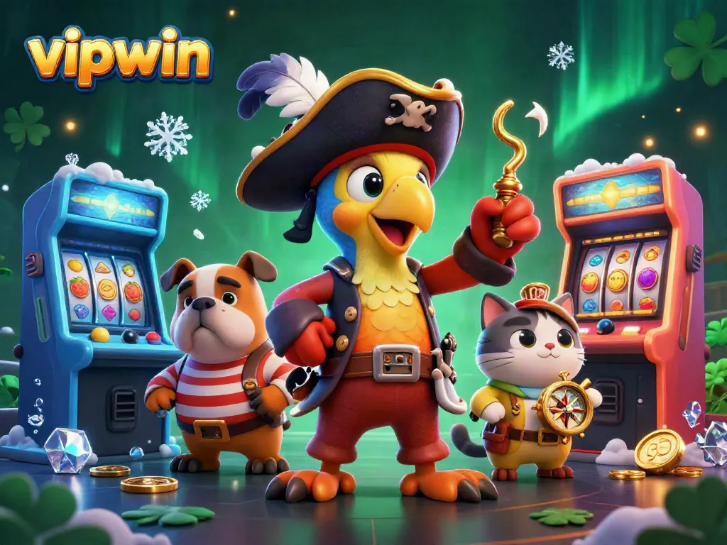 Experience thrilling gaming action with vipwin, featuring a lively 3D casino scene filled with colorful characters and game elements.