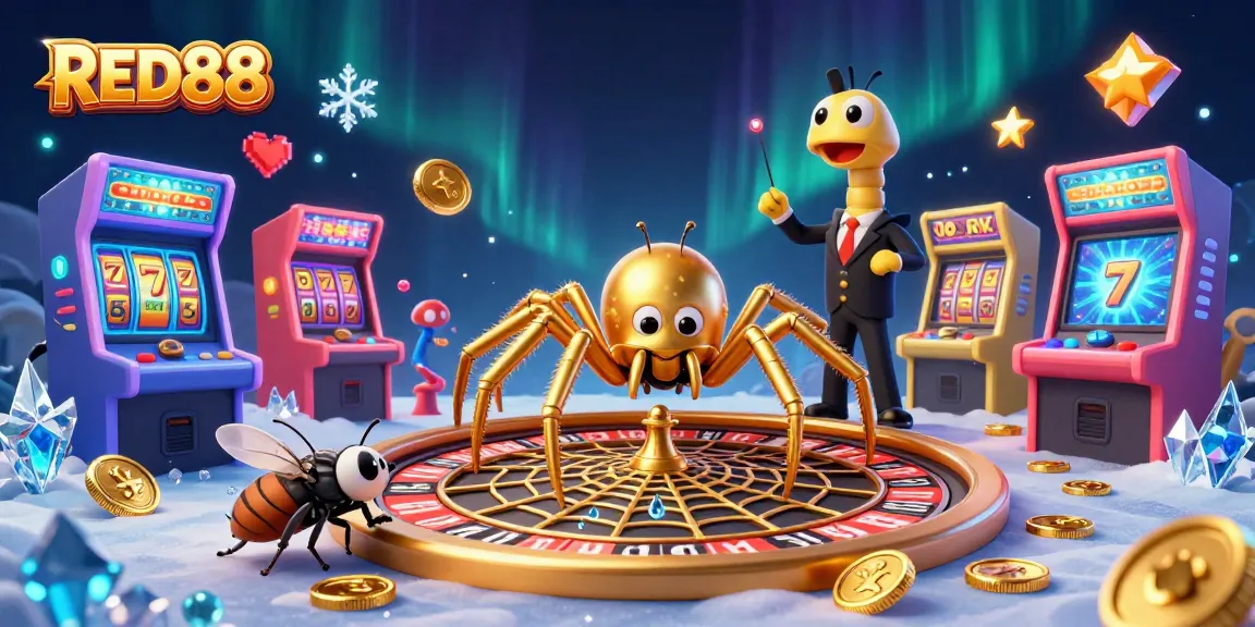 Bet on the thrilling RED88 casino scene with joyful characters enjoying the roulette wheel and gaming elements.