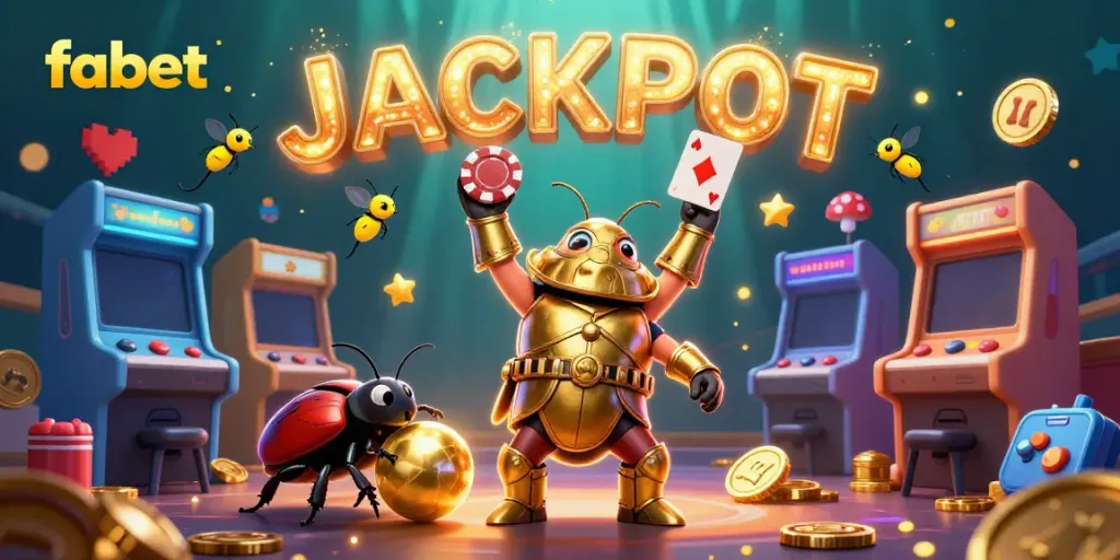 Experience the thrill of winning at fabet’s casino with vibrant characters and excitement in this energetic illustration.