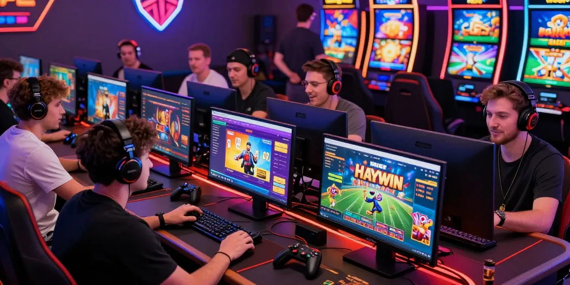 HAYWIN gaming excitement with diverse players on vibrant online interface.