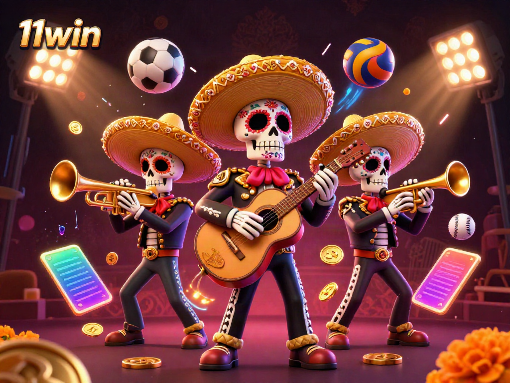 Experience thrilling gameplay at 11win with vibrant casino illustration featuring mariachi band