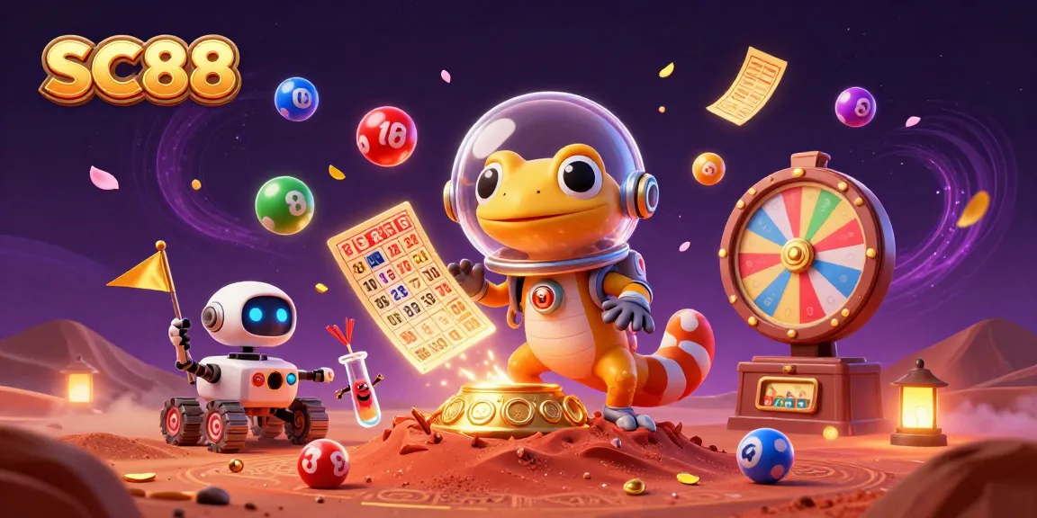 Engage in a thrilling SC88 casino adventure with a Martian gecko discovering hidden treasures.