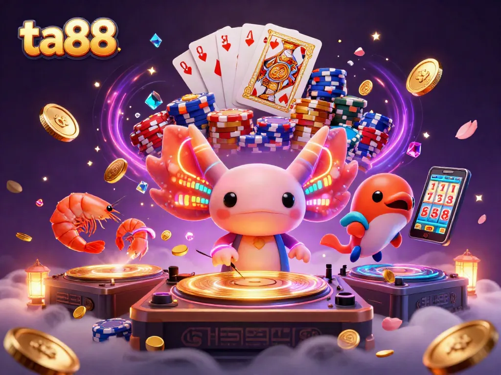 Engage in thrilling ta88 gameplay with vibrant casino characters amid golden coins and dazzling gems.