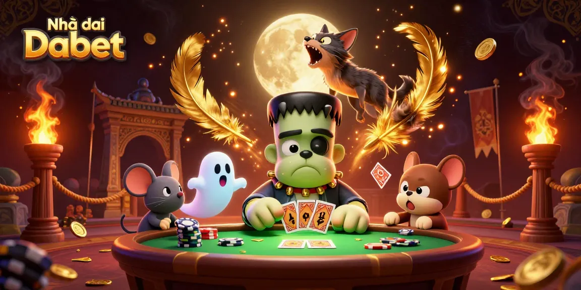 Engaging scene of Nhà cái Dabet featuring cartoon characters in a vibrant casino atmosphere, enhancing online gambling excitement.