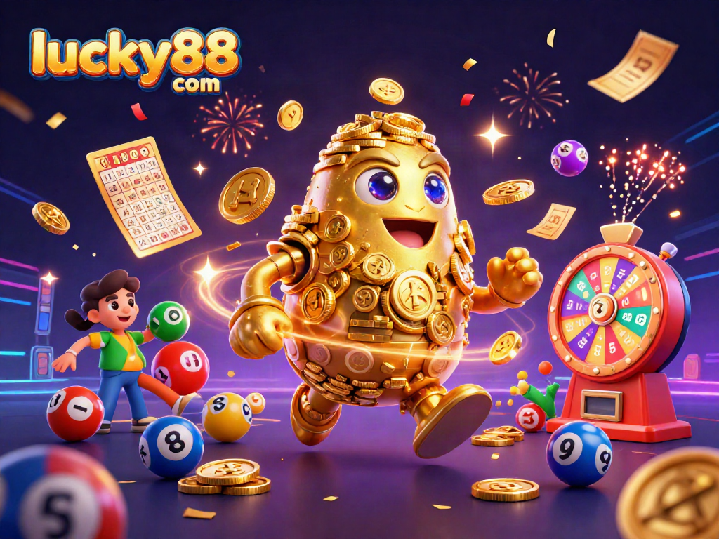 Engage in thrilling jackpots at lucky88 com with vibrant lottery balls and gold coin sprites.