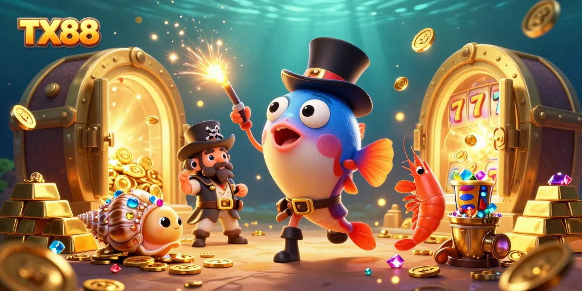 Experience thrilling gambling adventures with TX88 in a vibrant underwater casino scene.