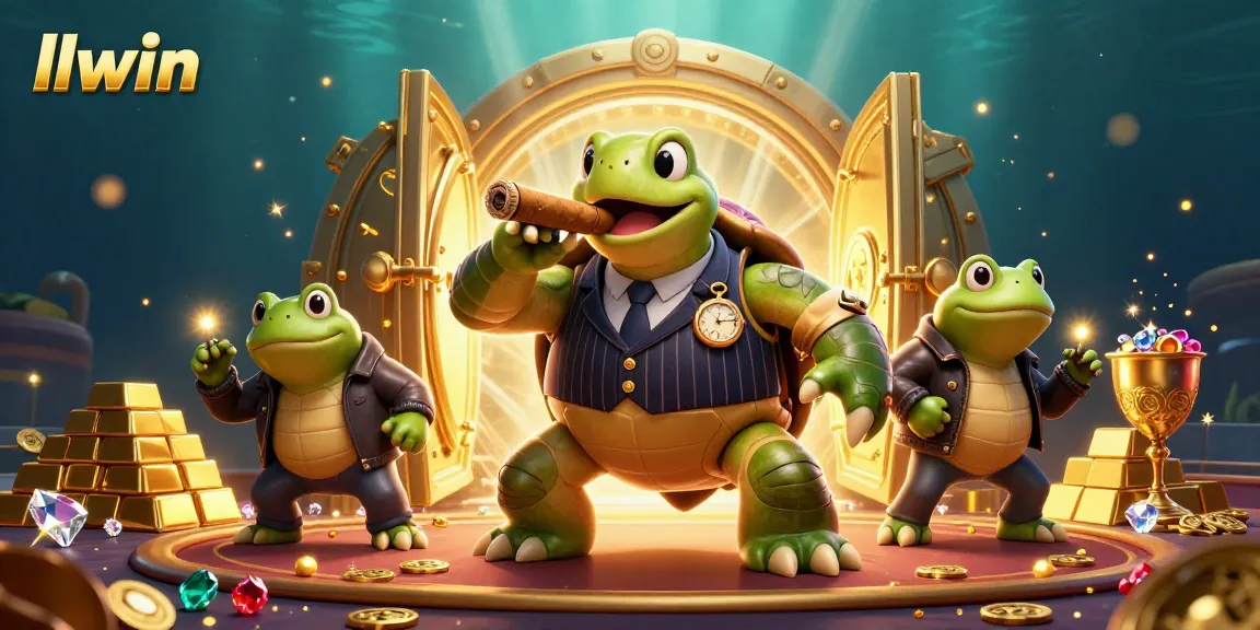Win big at llwin with our vibrant casino illustration featuring a massive snapping turtle and bullfrog enforcers.
