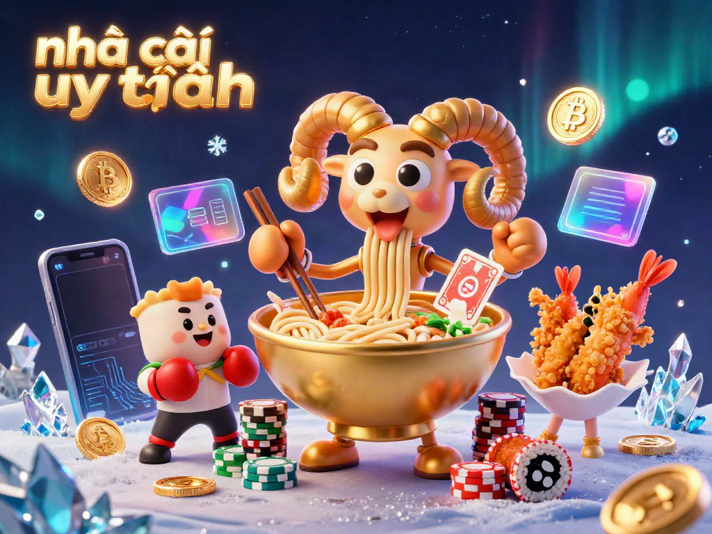 Experience the vibrant world of nhà cái uy tín with unique characters and glowing crypto elements.