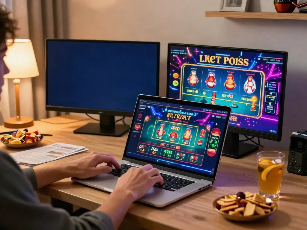 Exciting gaming experience showcasing online casino action at https://ku88v1.com/ in a cozy home setting.