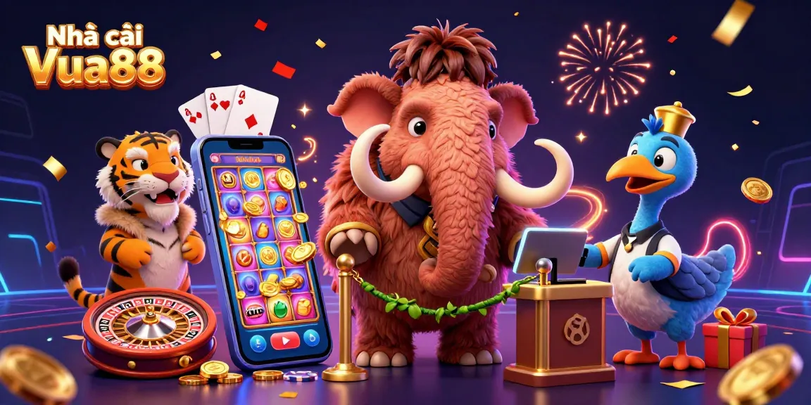 Engage with dynamic gaming action at Nhà cái Vua88 featuring colorful slots and VIP characters.