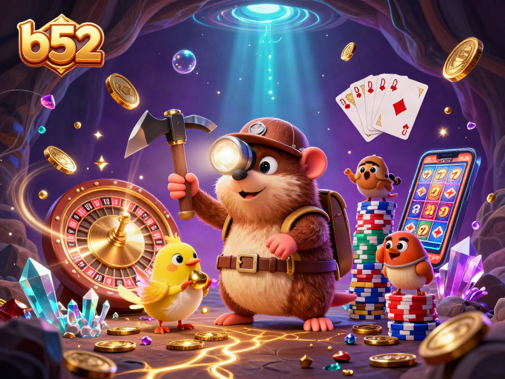 Experience thrilling action at b52 with treasure hunting moles amid sparkling gems and casino excitement.