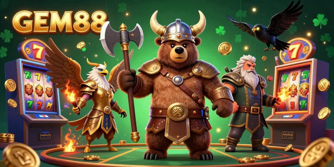Experience GEM88 with thrilling slot machines and animated characters in a vibrant casino setting.