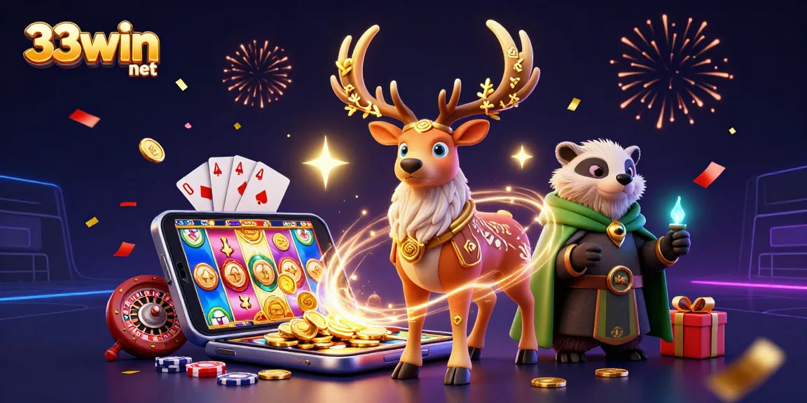 Experience thrilling gameplay with 33win net in a vibrant, magical casino atmosphere featuring a druid and badger.