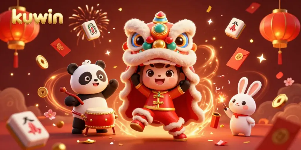 Kuwin showcases vibrant casino excitement with a festive illustration of characters engaging in lively activities.