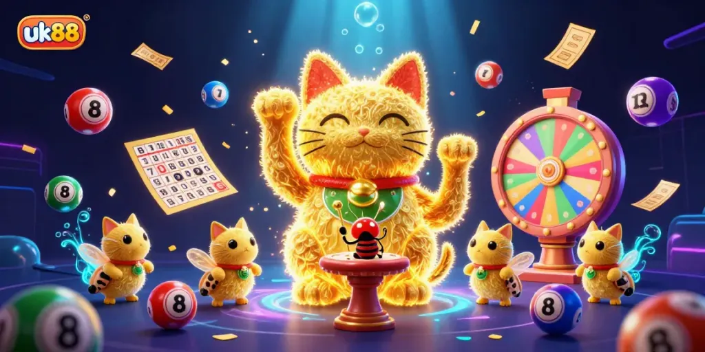Experience luck and excitement with uk88's vibrant lucky cat and dynamic gaming symbols.