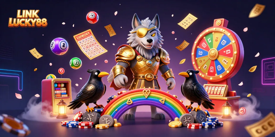 Experience thrilling gaming with LINK LUCKY88 in a vibrant casino-themed scene.
