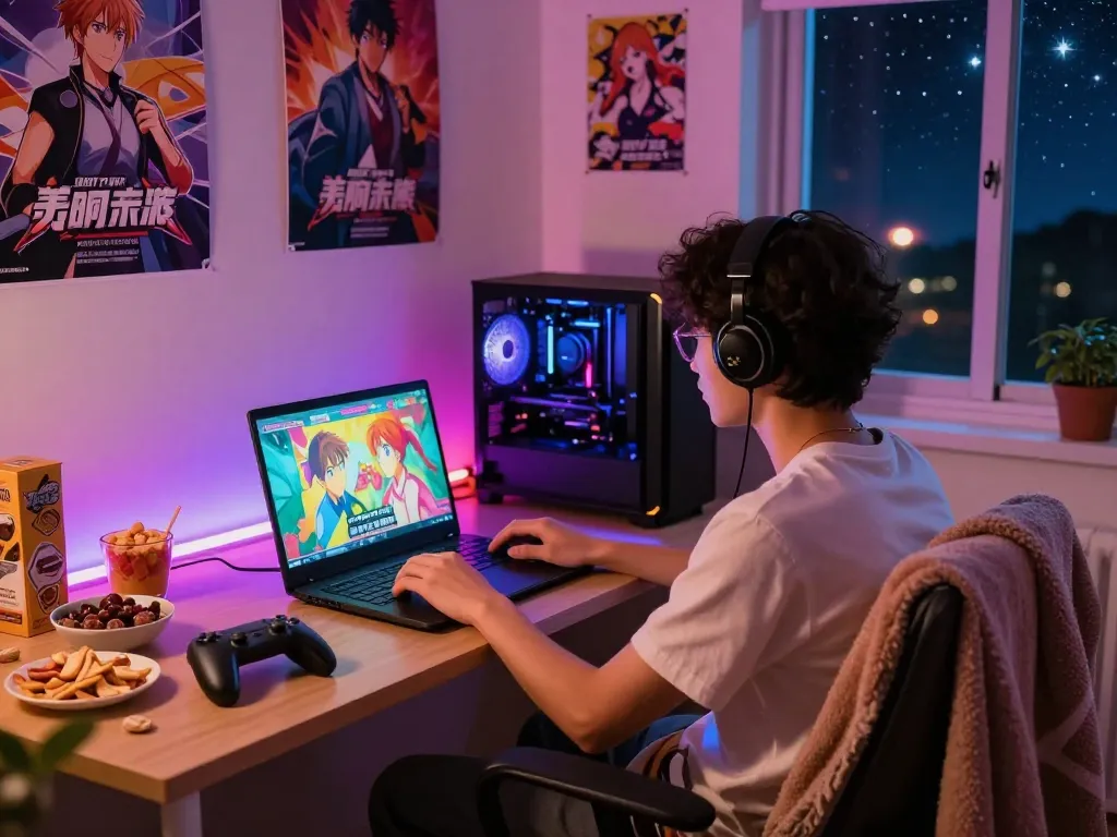 Engaged player enjoying a lively porno game in a cozy space.