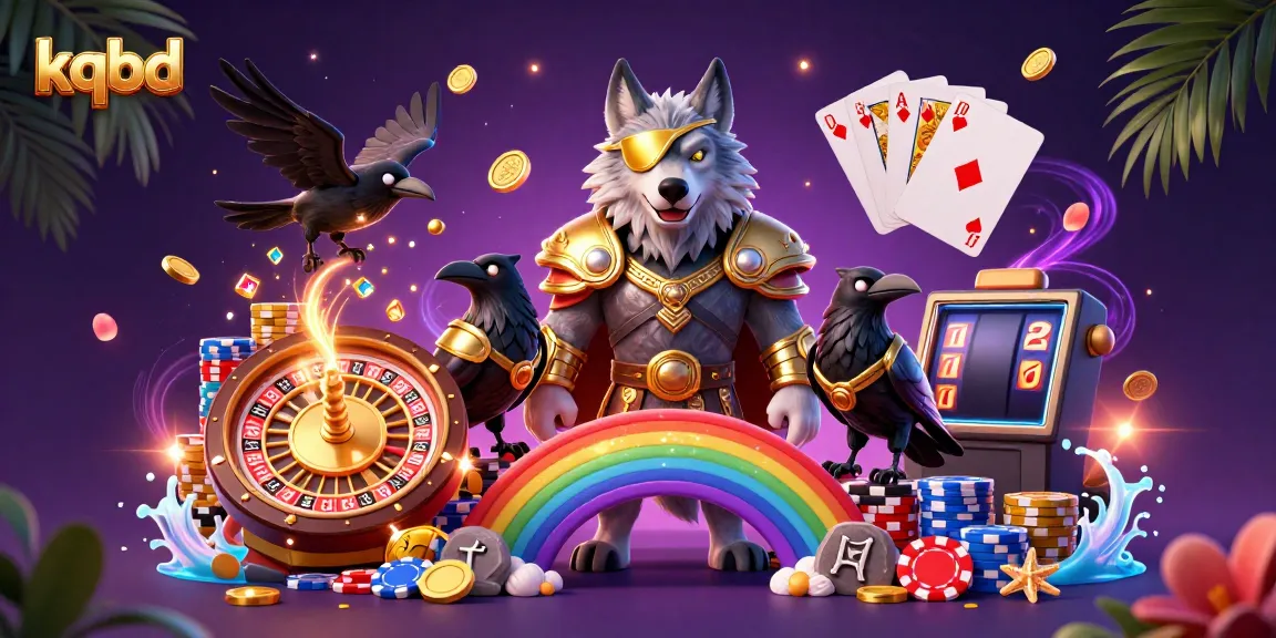 Engage with kqbd's vibrant casino world through Odin and his ravens detailed in a colorful 3D scene.