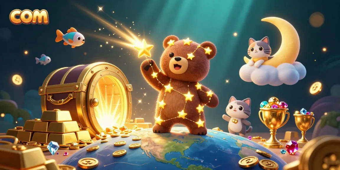 Catch coins from com's massive treasure vault in this vibrant casino adventure illustration.