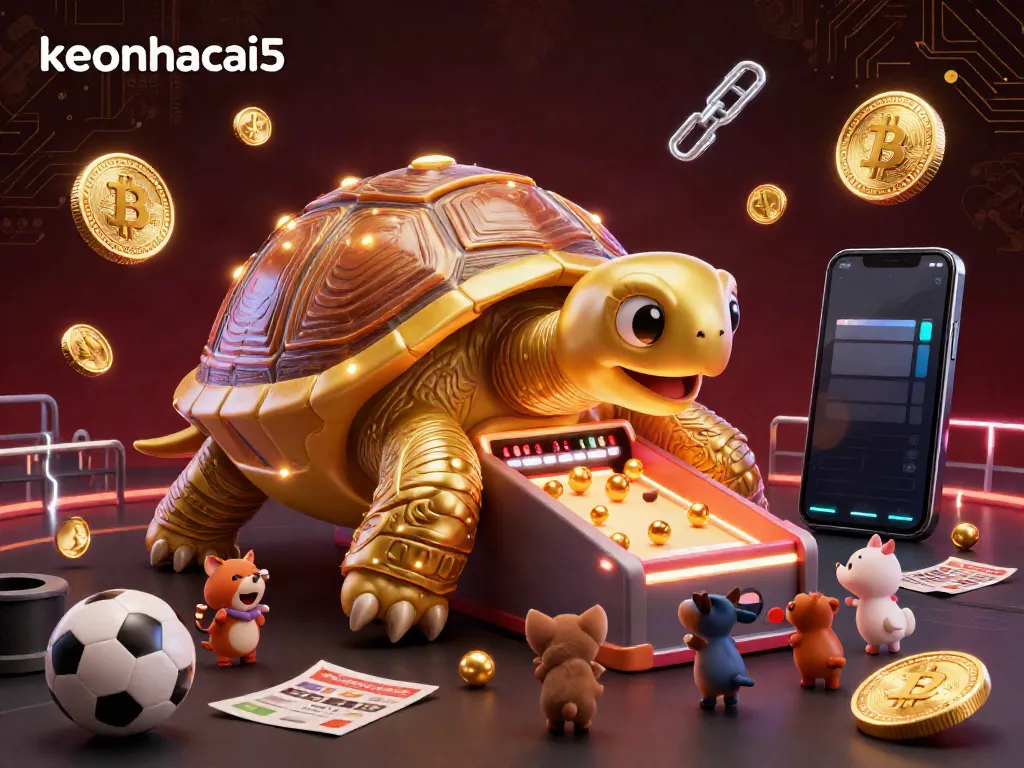 Join the excitement at keonhacai5 with animals playing on a golden tortoise pinball machine in a vibrant casino atmosphere.