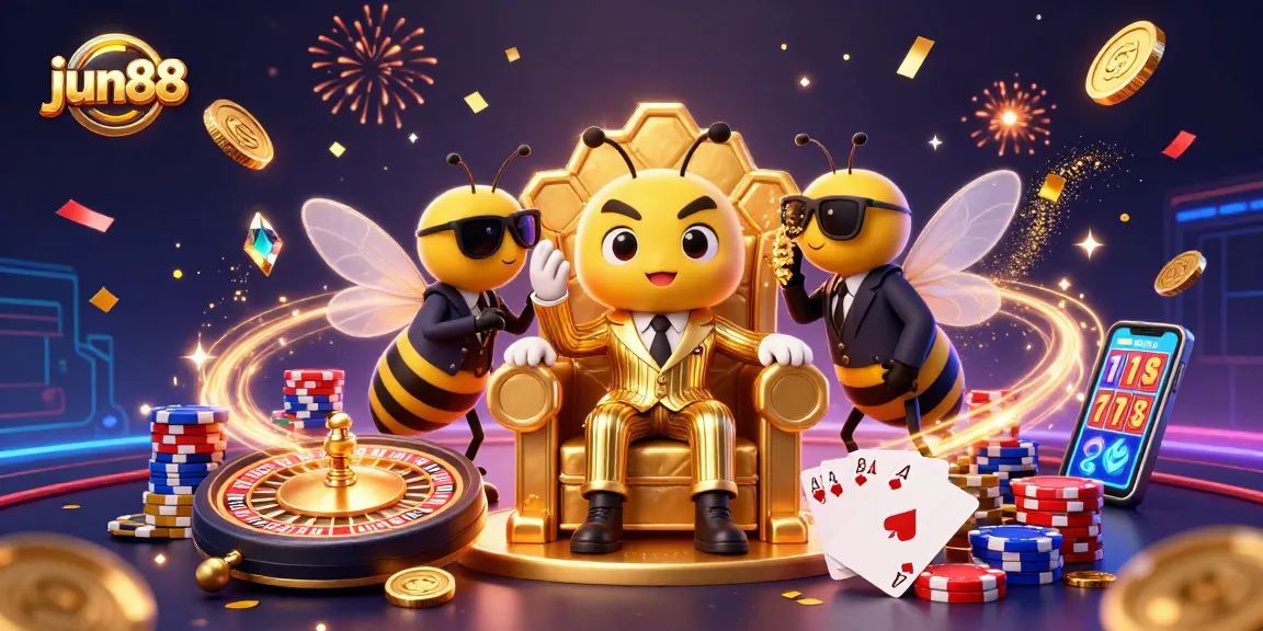 Experience thrilling gaming at jun88 with cartoon characters in a vibrant casino scene
