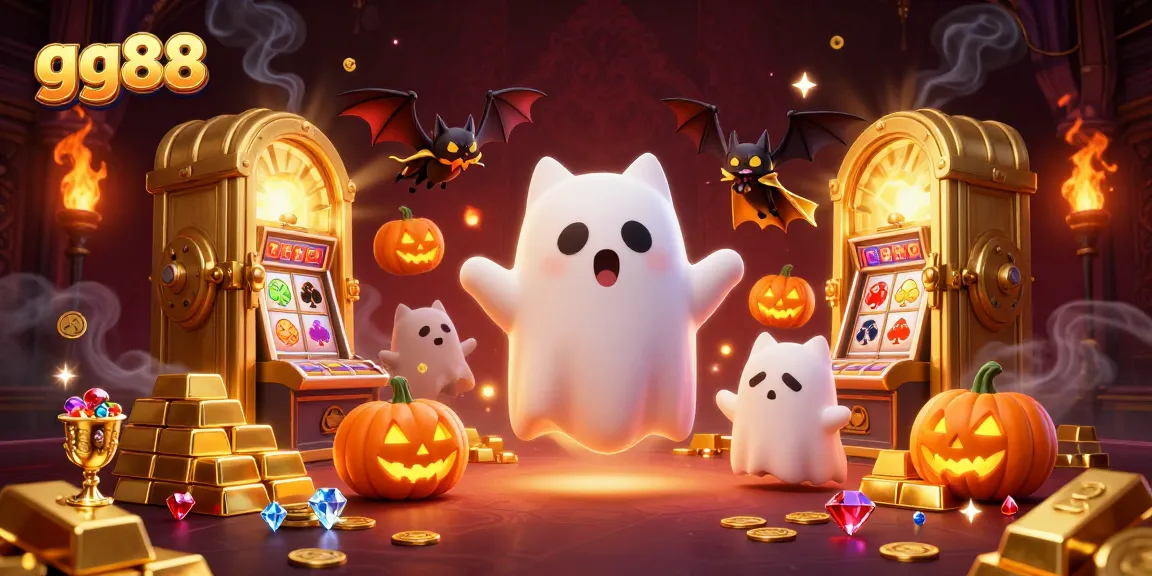 Engage with gg88 in a vibrant haunted casino atmosphere filled with winning treasures and playful characters.